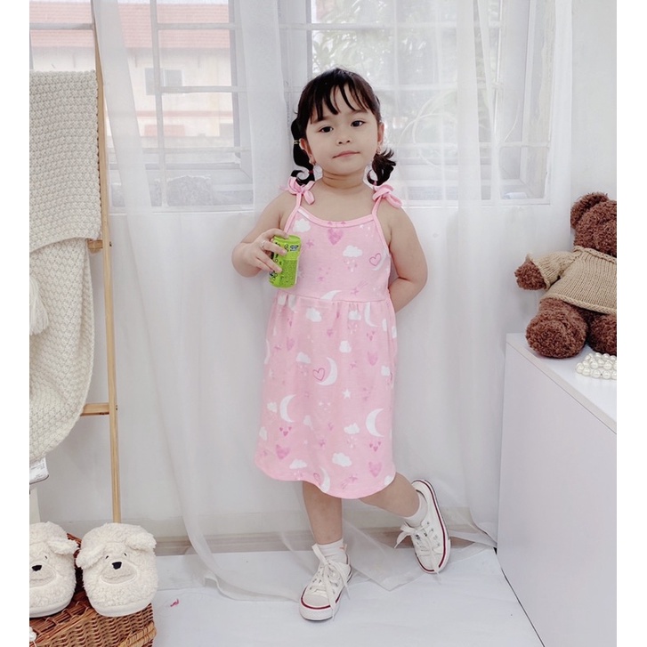 Váy thun 2 dây thắt nơ bé gái