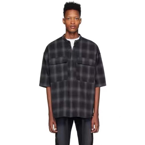 FEAR OF GOD FOG Season 6 Mainline Henry Collar Half Open Button High Street Loose Short Sleeve Plaid Shirt