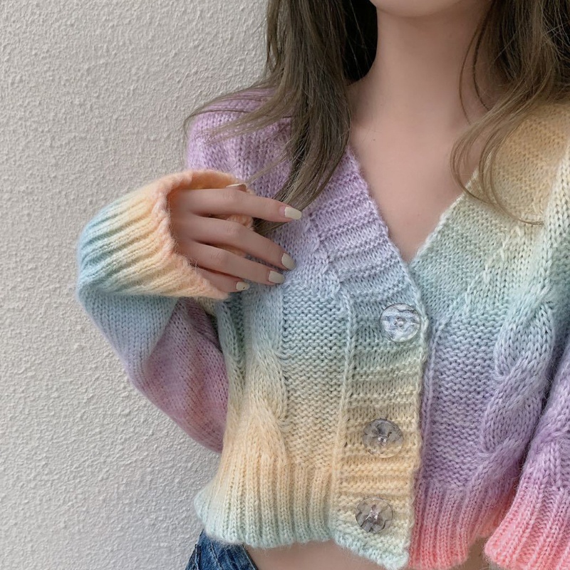 Áo Khoác Cardigan Dệt Kim Nhuộm Màu Thời Trang Nữ