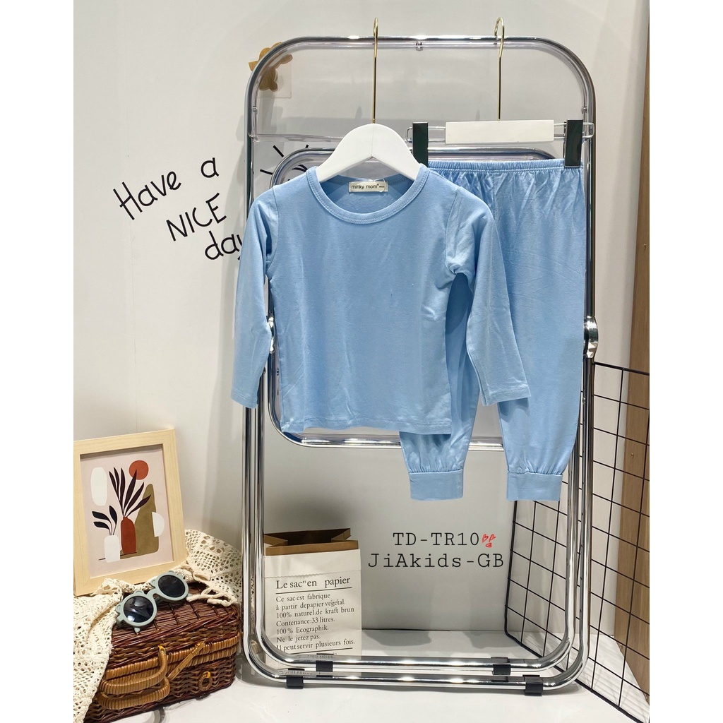 Bộ Dài Tay THUN LẠNH MINKYMOM Màu Trơn Bo Ống Cho Bé TD-TR10