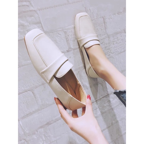 Giày loafers nữ da trơn đế bệt cực mềm