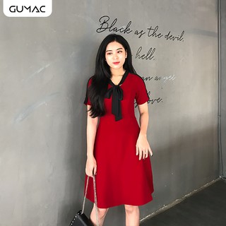 Đầm cổ V dây nơ GUMAC MS12026_DO