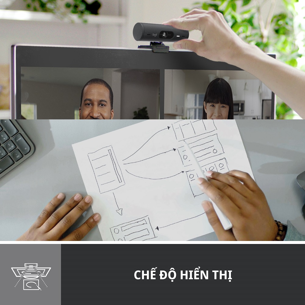 Combo Webcam Logitech Brio 500 và tai nghe Logitech Zone Vibe 100