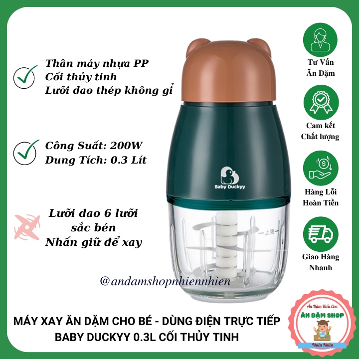 Máy xay Baby Duckyy / Tiny Bear xay đồ ăn dặm cho bé 0.3 Lít cối thủy tinh, 6 lưỡi dao [BẢO HÀNH 6 THÁNG]