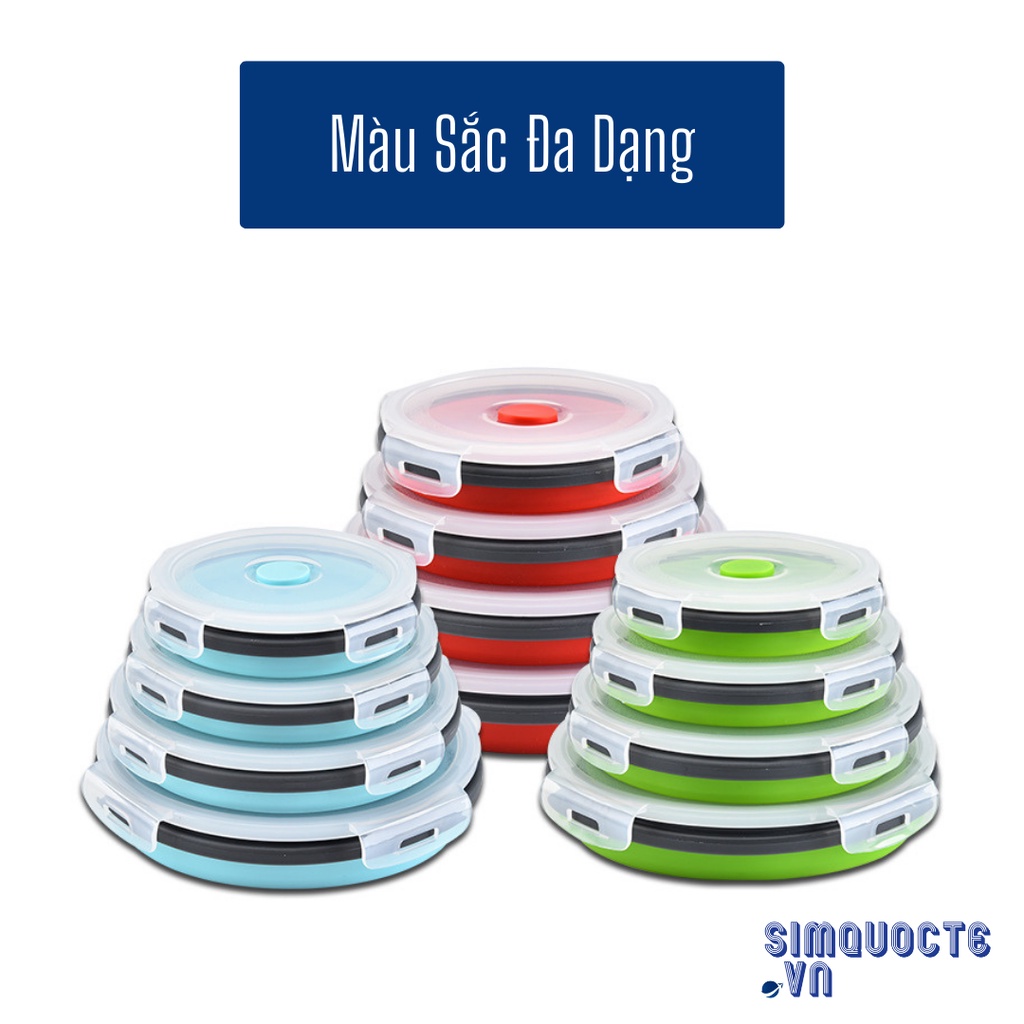 Hộp Đựng Cơm Silicone có thể gấp gọn 300ml-1200ml chịu nhiệt tốt mang theo đi làm, du lịch, dã ngoại tiện lợi HĐC04
