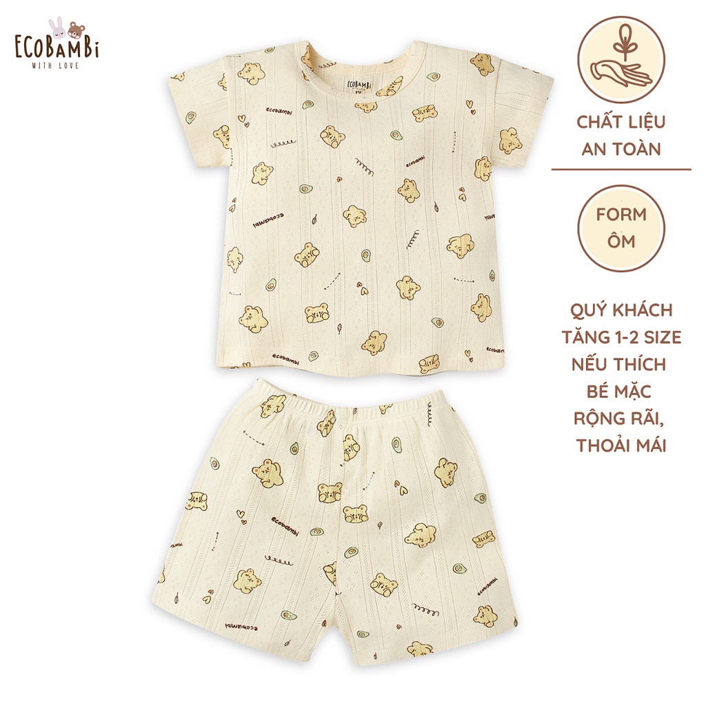 Bộ thun thông hơi cotton Hàn Quốc BÉ TRAI kiểu dệt Jacquard in hoạ tiết Gấu ECOBAMBI