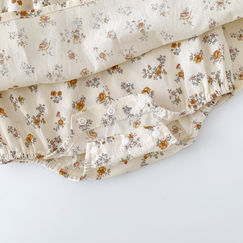 Áo Liền Quần Cotton Tay Dài In Họa Tiết Hoa Phong Cách Hàn Quốc Dành Cho Bé Gái