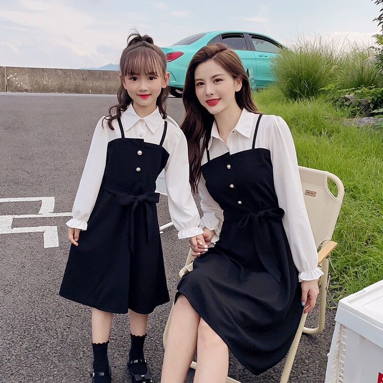 Đầm Hai Dây Màu Đen Phong Cách Preppy Thời Trang 2022 Mới Cho Mẹ Và Bé
