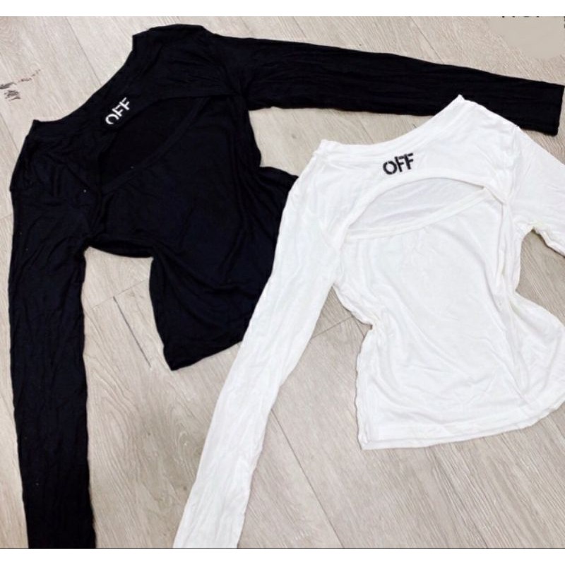 Áo thun xẻ ngang ngực chữ OFF