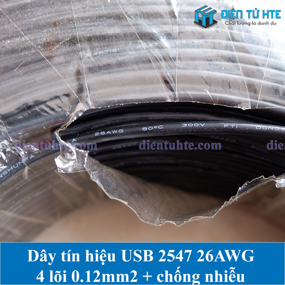 Combo 5 mét Dây tín hiệu 2547 USB 4 lõi 0.12mm2 có chống nhiễu lõi 26AWG vỏ PVC [HTE Quy Nhơn CN2]