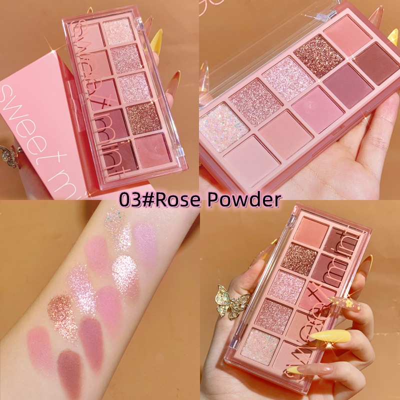 Bảng Phấn Mắt Sweet Mint 10 Màu Lấp Lánh Chống Thấm Nước Lâu Trôi