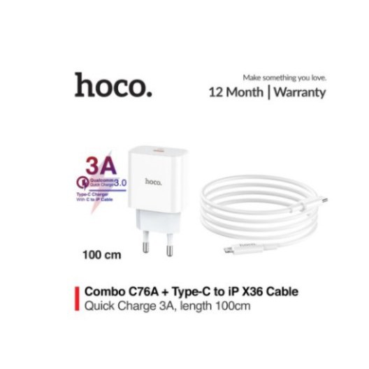 CHÍNH HÃNGBộ Sạc Nhanh Siêu Tốc Hoco C76A Hỗ Trợ Sạc Nhanh PD3.0 18W Cho Iphone/Ipad