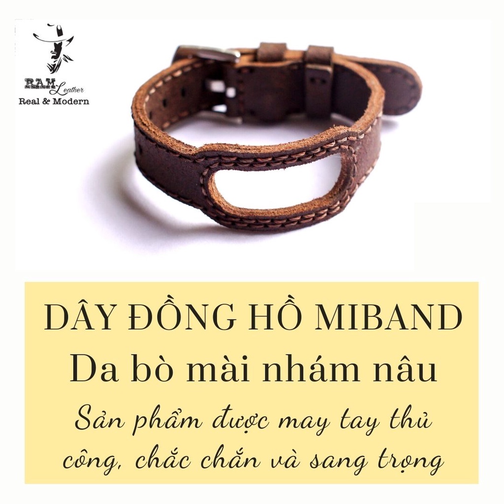 Dây Mi band Da Bò Vân Hạt Cho Miband 3, Miband 4, Miband 5, Miband 6, Miband 7, Mi band 7 RAM Leather