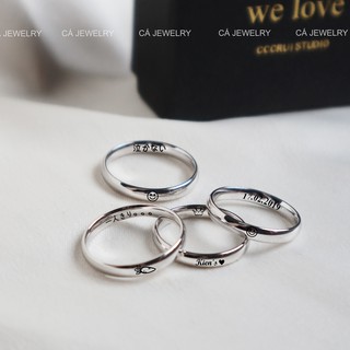Nhẫn bạc nam nữ nhẫn unisex khắc tên theo yêu cầu bạc s925 viền tròn Cá jewelry
