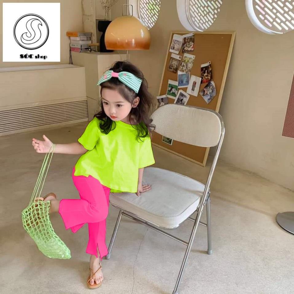 Đồ bộ bé gái áo form rộng, quần ôm body thời trang, sành điệu, thun cotton - Quần áo trẻ em - Bé Sóc (Xanhbơ)(210575)
