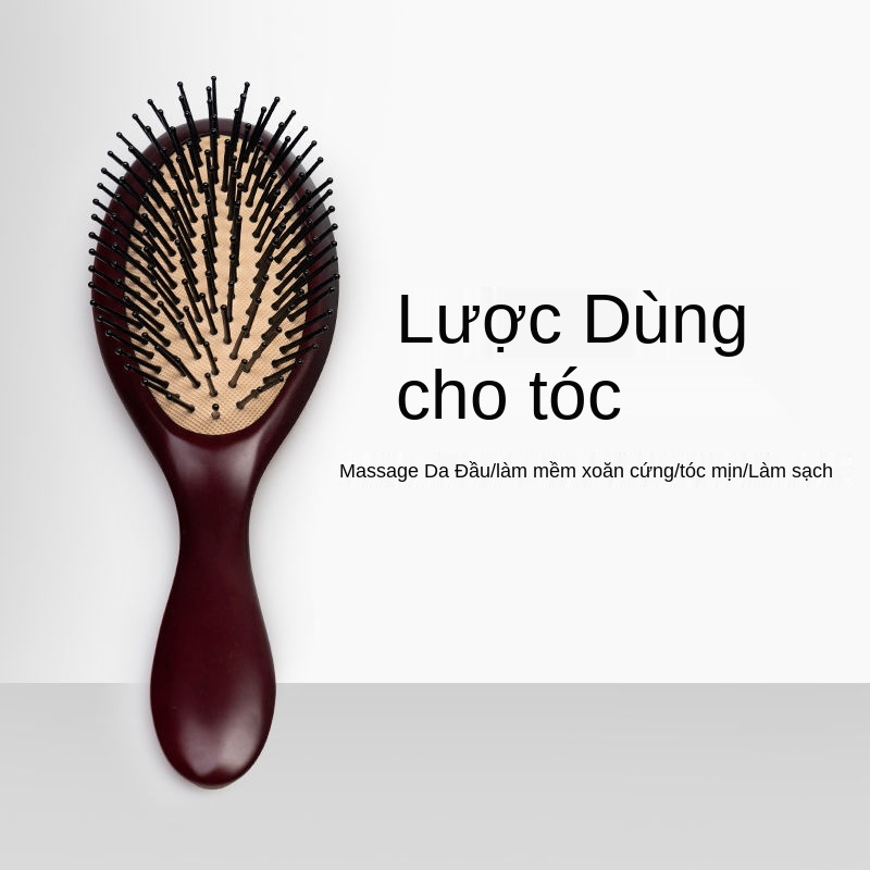 túi khí đệm khí đầu lược gỗ massage da đầu kinh lạc nữ chống rụng tóc xoăn lưới tóc dài màu đỏ lược tóc rắn chắc