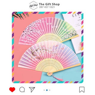 Quạt xếp cổ trang vải nan tre size 21 tông màu hồng