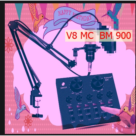 bộ live stream thu âm card V8 mic b900 new tặng tai phone