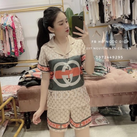 Bộ lụa pijama mặc nhà
