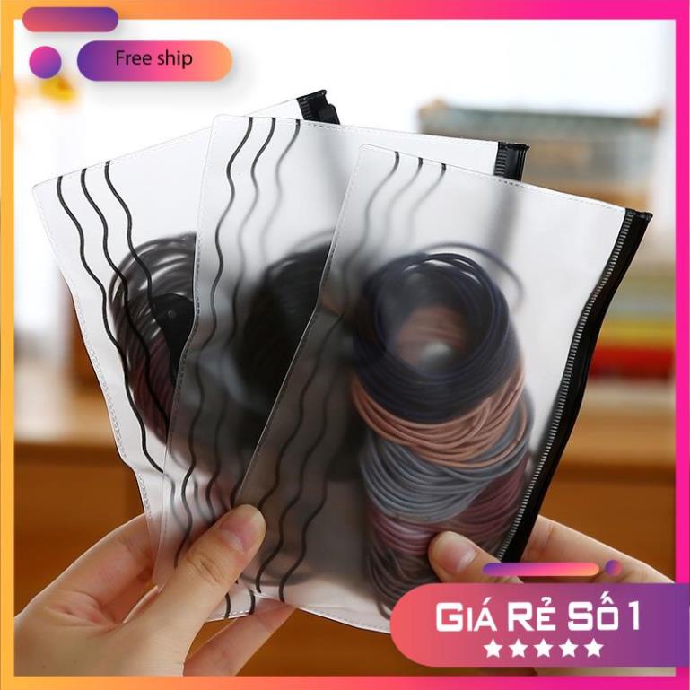 Túi 100 Chun Buộc Tóc Nhiều Màu - 100 Thun Cột Tóc Trơn Kèm Túi Đựng Khóa Zip