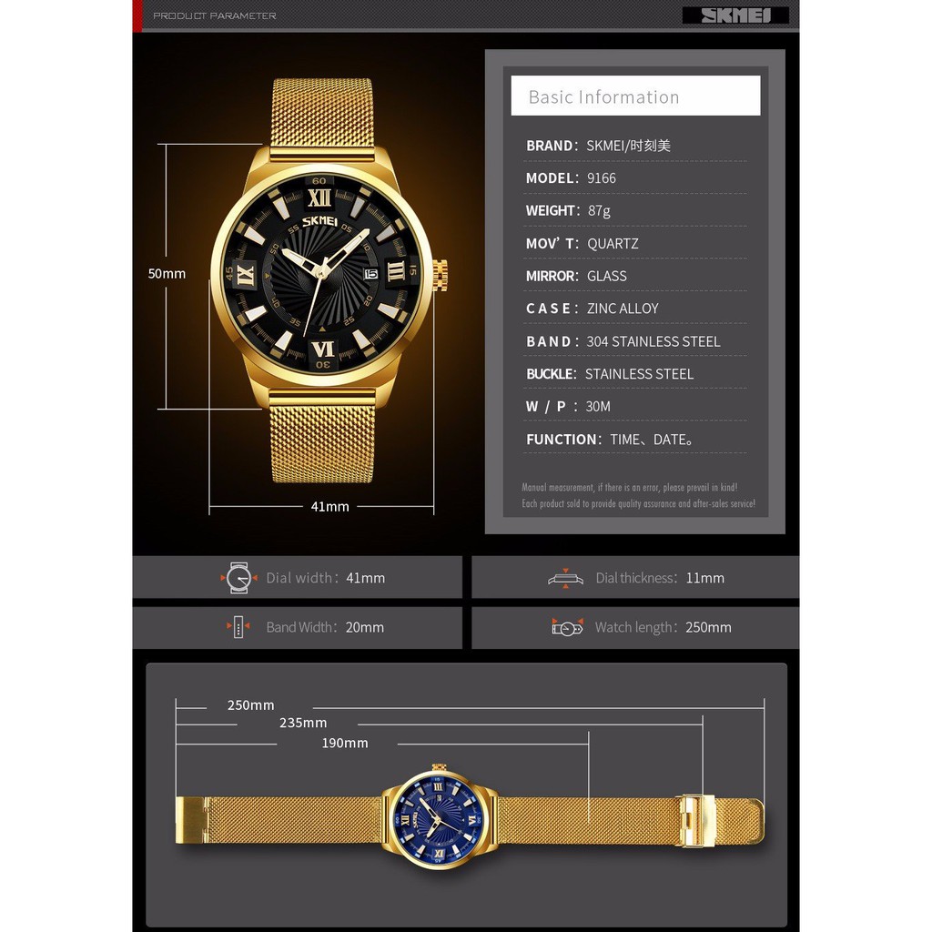 Đồng hồ thạch anh Skmei9166 chất liệu thép không ghỉ chống nước | BigBuy360 - bigbuy360.vn