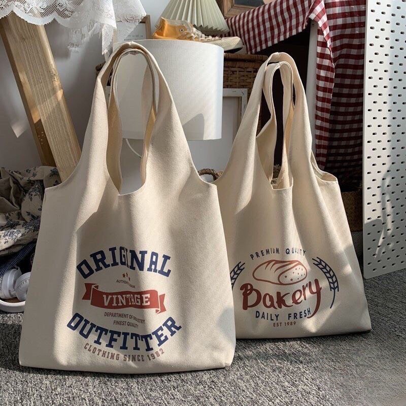 Túi tote Hazin vải canvas ulzzang unisex hoạ tiết đa dạng in chữ đẹp rẻ size lớn vừa A4 đi học đi làm