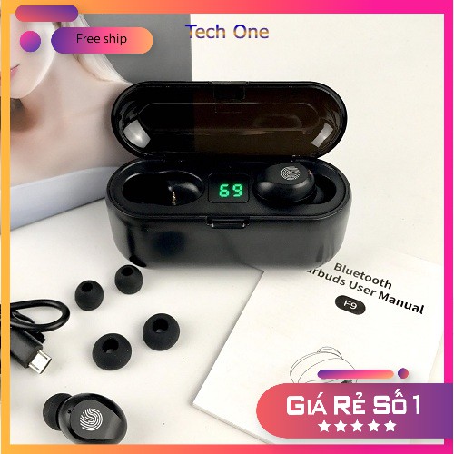 Tai nghe Bluetooth AMOI F9 TWS 5.0 bản QUỐC TẾ không dây cảm ứng chống nước IPX5, chống ồn tích hợp sạc dự phòng 2500mAh