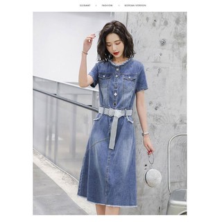 [HÀNG QUẢNG CHÂU] - ĐẦM JEAN XÒE CỔ TUA RUA CAO CẤP - DT220340