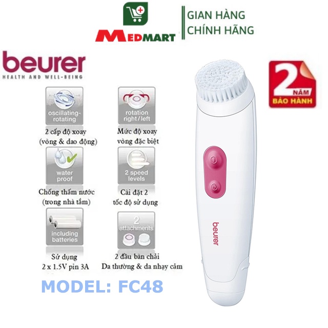 Máy Rửa Mặt, Tẩy Tế Bào Chết Beurer FC48 [Chính Hãng] Làm Sạch Sâu, Massage Nâng Cơ, Chống Nước Vượt Trội - Medmart