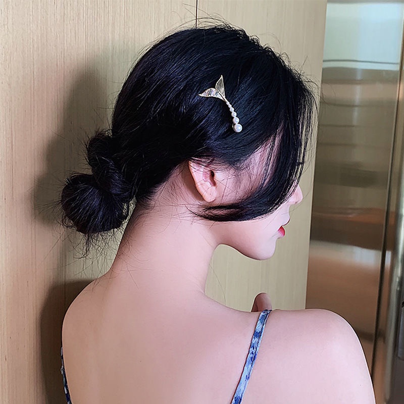 Kẹp tóc đuôi cá đính đá gắn hạt kẹp tóc mái bằng MS398