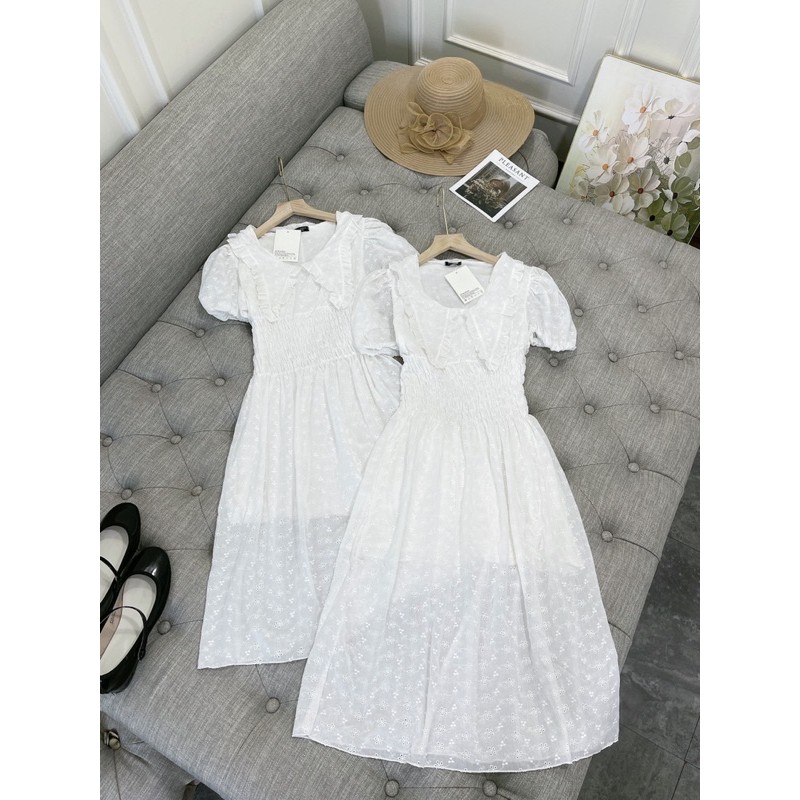 Váy hoa ren cổ bẻ  Chất thô hoa dệt nổi lót lớp cotton | BigBuy360 - bigbuy360.vn