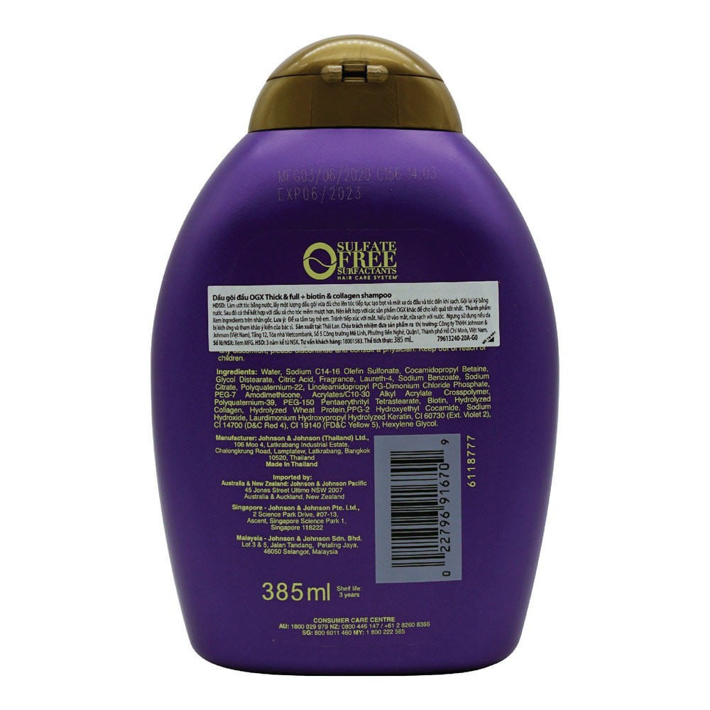 Dầu Gội OGX Thick &amp; Full Bổ Sung Biotin Collagen Cho Tóc 385ml