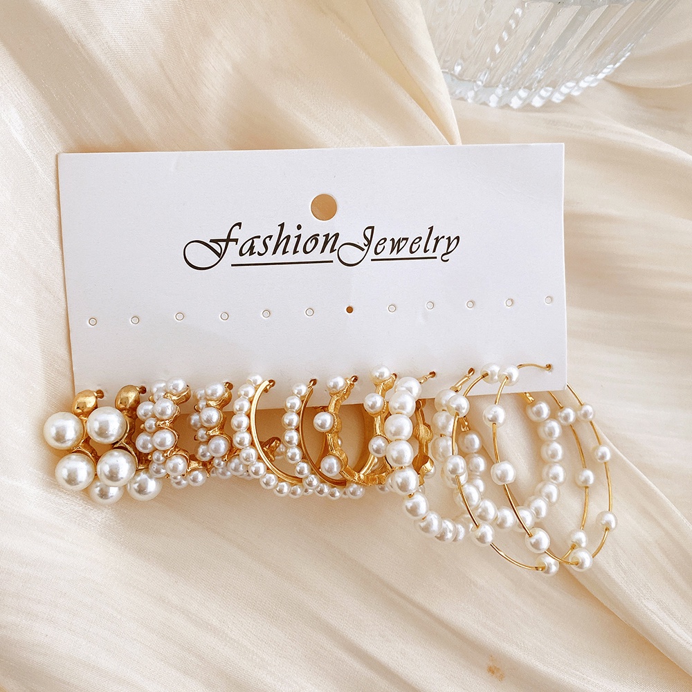 Bộ Khuyên Tai Tròn Đính Ngọc Trai Thời Trang Cho Nữ