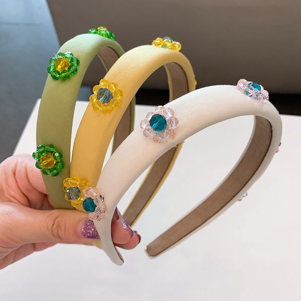 Băng Đô Cài Tóc rửa mặt Bằng Vải Màu Trơn Đính Hoa Ngọt Ngào Thời Trang Cho Nữ