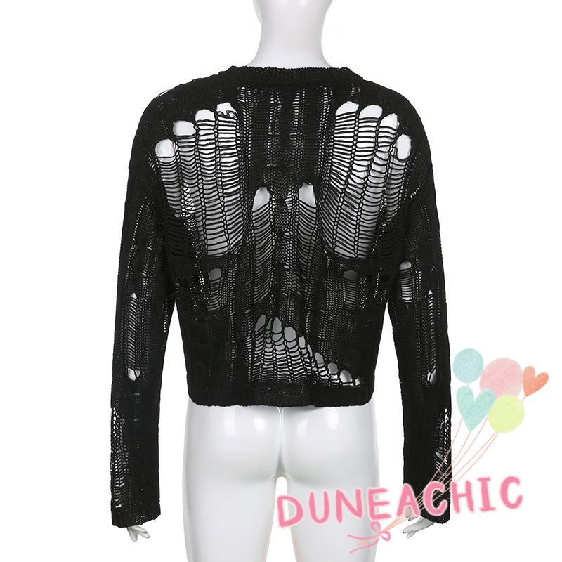 Áo Dệt Kim Khoét Rỗng Dáng Rộng Phong Cách Retro Cho Nữ DUNEA818