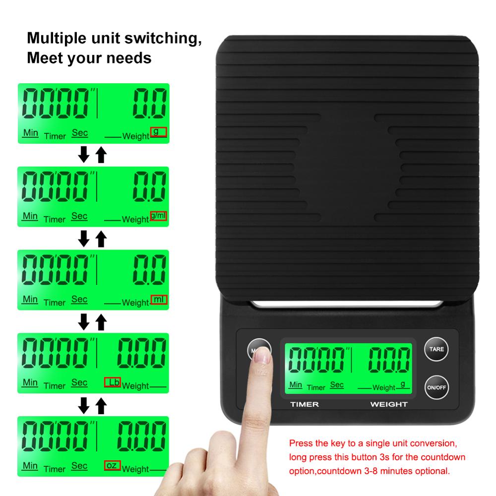Cân Điện Tử Pha Cà Phê Nhỏ Giọt 5kg / 0.1g Với Màn Hình LCD Hiển Thị 3kg / 0.1g 5kg / 0.1g