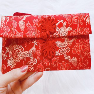 Bao Lì Xì Cưới 2023 Nằm Ngang Nơ - Bao Nạp Tài Mùa Cưới Vải Nhung Hình Rồng