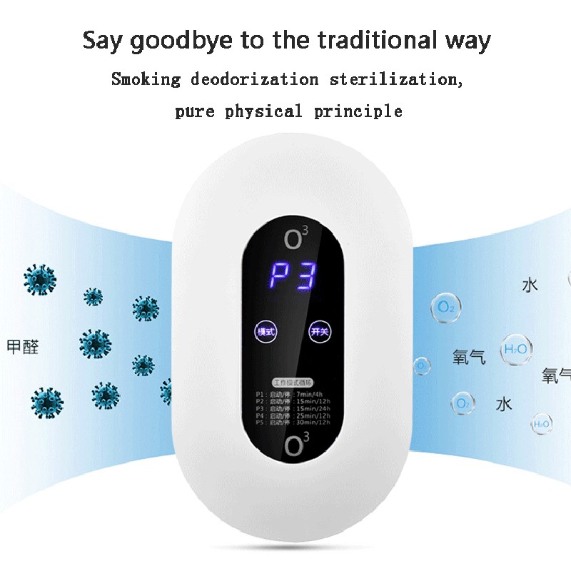 Máy phát ion âm lọc khử mùi ozone O3 màn hiền hiển thị đèn LED dùng cho nhà vệ sinh, tủ lạnh bàn tính