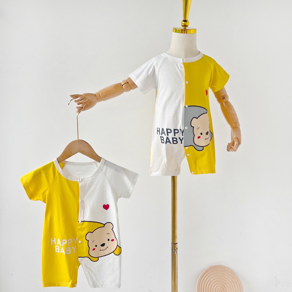 Bộ Áo Liền Quần Tay Ngắn Chất Liệu Cotton In Họa Tiết Hoạt Hình Dễ Thương Thời Trang Mùa Hè Cho