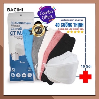 50 chiếc khẩu trang 4d mask kf94 công nghệ dập hàn quốc, khẩu trang 4 lớp kháng khuẩn nhiều màu bacimi