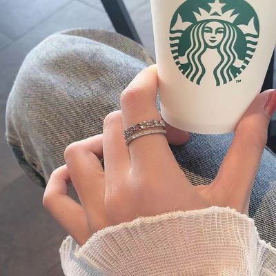 Nhẫn Hở Hai Lớp Đính Đá Zircon Đơn Giản Có Thể Điều Chỉnh Kích Cỡ