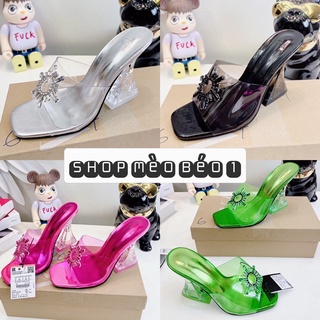Guốc zara mica quang ngang hoa đá fullbox