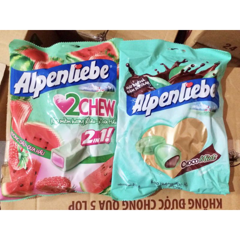 Combo 2 Gói Kẹo ALpenliebe dưa hấu 227.5gr và Kẹo Alpenliebe Bạc Hà Socola 261gr