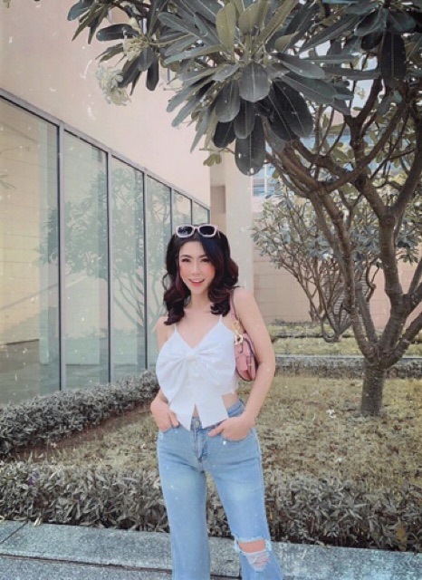 Áo croptop nơ 2 dây QC xinh xắn thoải mái dễ phối đồ
