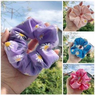 Dây buộc tóc scrunchies lưới cúc in