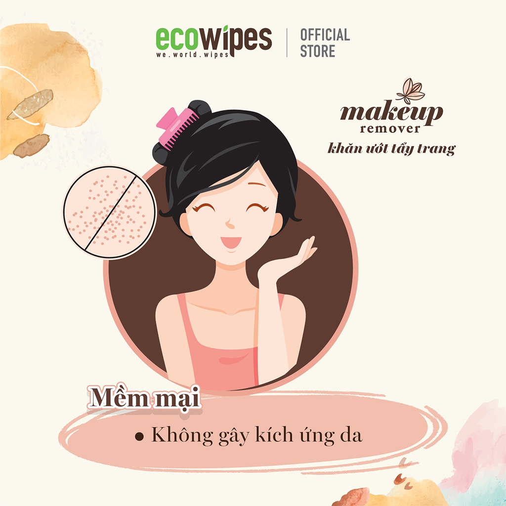 Combo 3 gói khăn ướt tẩy trang MAKEUP REMOVER ECOWIPES gói 25 tờ