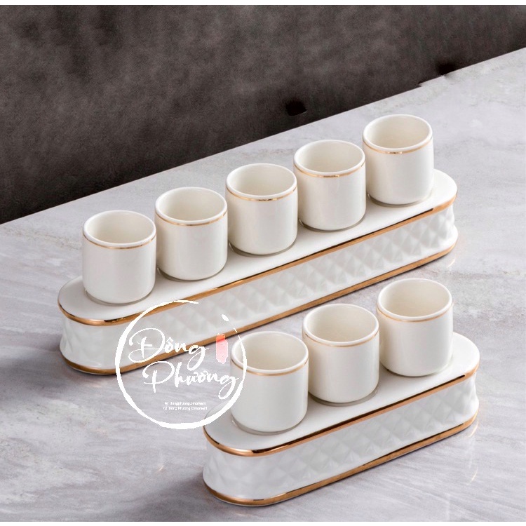 Bộ Đồ Thờ Cúng - Set Đồ Thờ Cúng Gốm Sứ Hoa Hình Kim Cương - Trái Thơm cao cấp