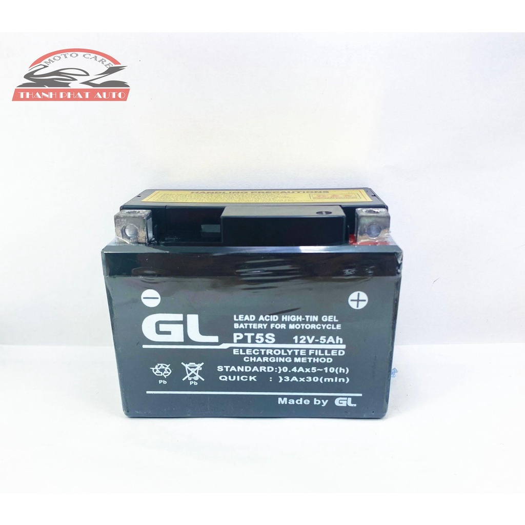 Bình ắc quy GL PT5S dành cho xe máy 12V-5Ah cho các dong xe máy Honda, Yamaha , Suzuki, ....