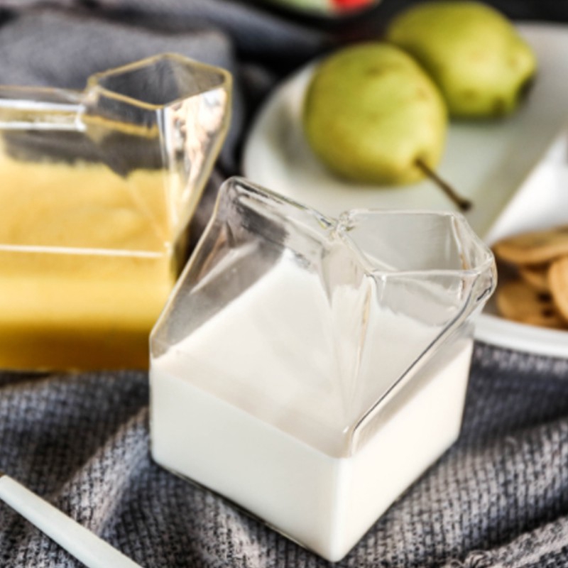 Cốc thủy tinh SWEEJAR thiết kế hình hộp sữa vuông sáng tạo chất liệu kháng nhiệt cao
