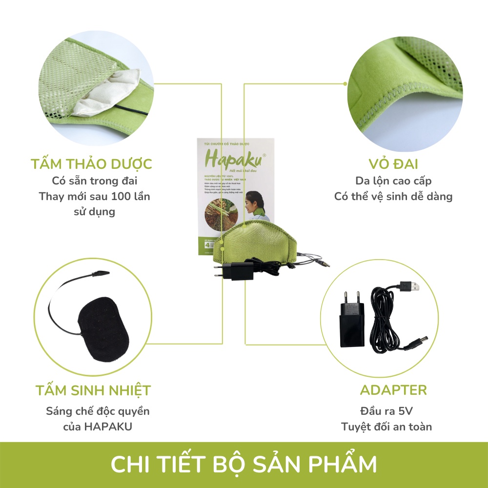 [Mã SGBAU100 giảm đến 100K đơn 499K] Đai Chườm Thảo Dược Cổ Gáy Hapaku, Giảm Đau Nhức Mỏi Cổ Gáy, Thư Giãn Ngủ Ngon